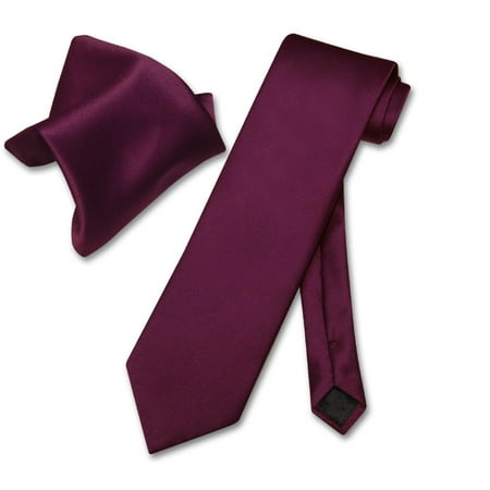 - Vesuvio Napoli Solid EGGPLANT PURPLE NeckTie & Handkerchief Men's Neck Tie Set