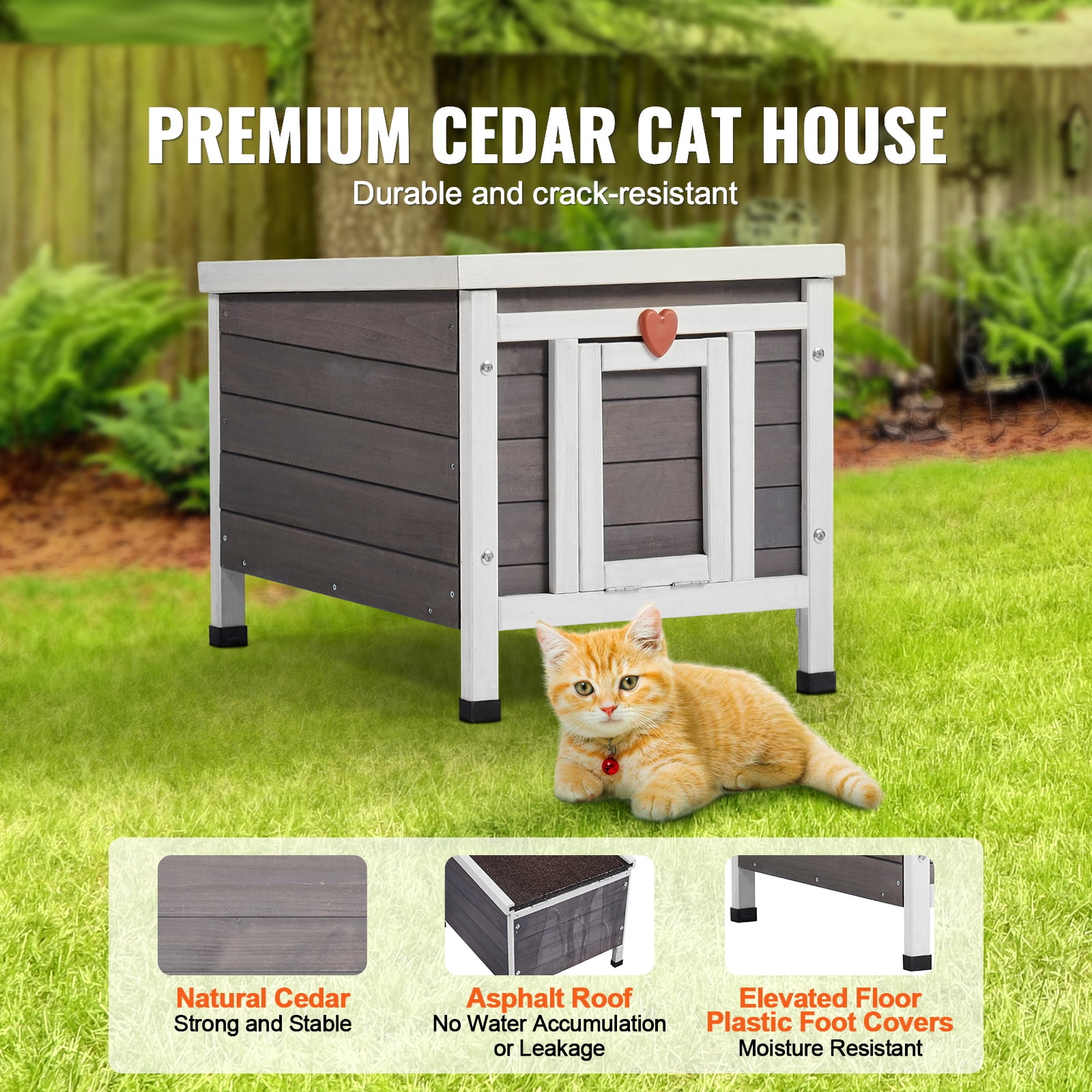 KFFKFF Cat Wooden Shelter 21"L x 17"W x 17"H, Weather-Resistant Outdoor Cat Home with PVC Door Curtains and Accessible Roof, Insulated Small Animals House