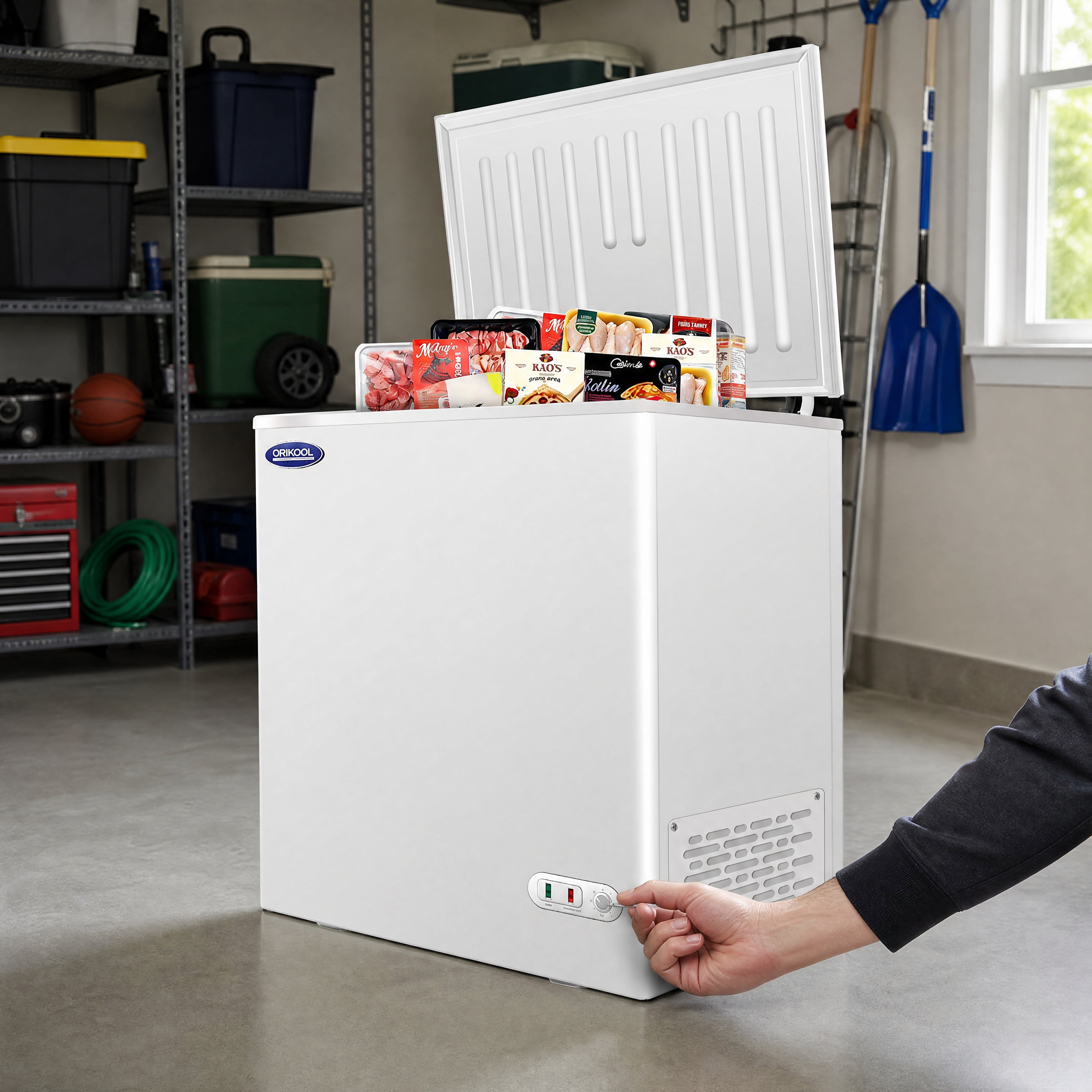 5.0 Cu.Ft Solid Top Chest Freezer 30.35"x22.05"x33.46", Lockable Stay‑Open Lid Manual Defrost Deep Freezer with Mobility Wheels, R290 Energy‑Efficient Freezer for Home