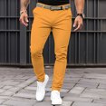 thumbnail image 2 of Casual Pants for Men Solid Color Skinny Slim Fit Business Trousers with Pockets Solid Color Stretchy Slacks for Men Yellow XXL, 2 of 7