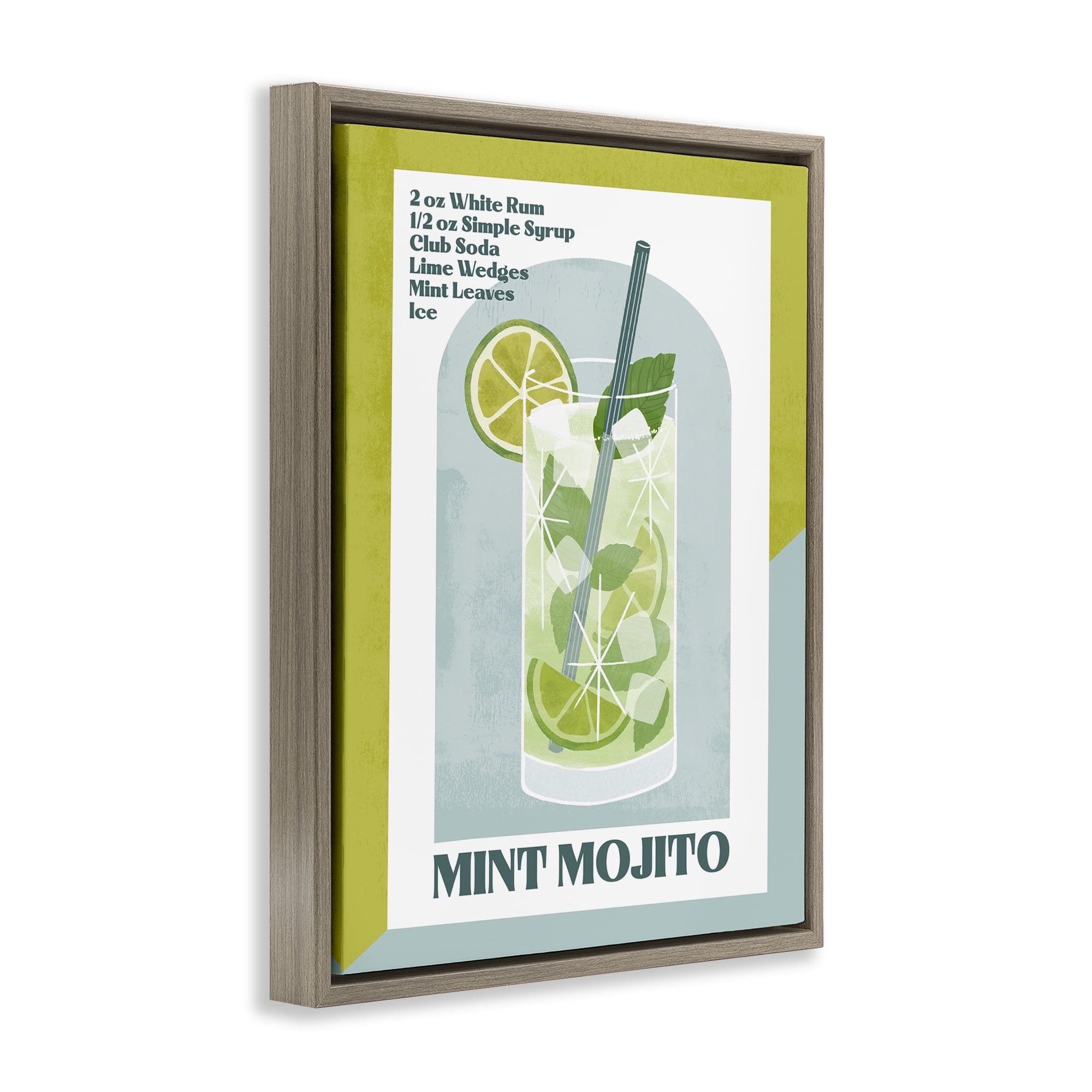 Stupell Industries Retro Mint Mojito Recipe Food & Beverage Painting Brown Floater Framed Canvas Art Print Wall Art, 17 x 21