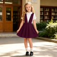 thumbnail image 4 of RTKFRFLM Back to School Dress for Girls School Uniform V-Neck Jumper Dress Pleated Pull-on Stretchy Cotton Flared Overall Dress Girls Back to School Outfit Gifts, 4 of 4