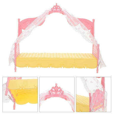 SOPOTUTU Miniature Plastic Canopy Bed Dollhouse Furniture Bedroom Accessory 1 Piece