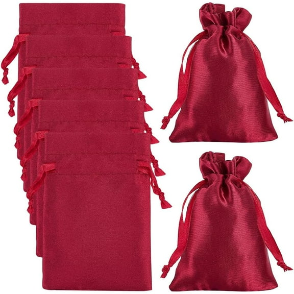 25Pcs Small Satin Gift Bags 3.9x5.9 Inch Mini Jewelry Pouch with Drawstring Dustproof Rectangle Cloth Bag for Keychains Jewelry Rings Birthday Party Favors Present Craft Storage Dark Red