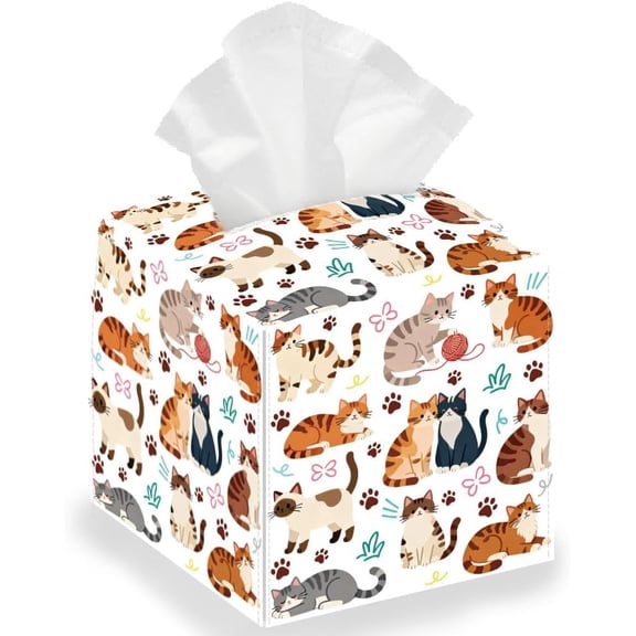 Cute Cat Paw Tissue Box Holder Leather Square Tissue Box Cover Waterproof Foldable Paper Towel Storage Cover Container Organizer