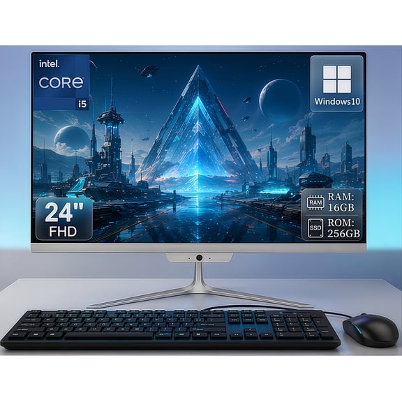 All-in-One Desktop, 24" FHD Intel Core i5 up to 3.6GHz, 16GB RAM, 512GB SSD, Built-in HD Webcam, Win 10, White (Mouse & Keyboard)