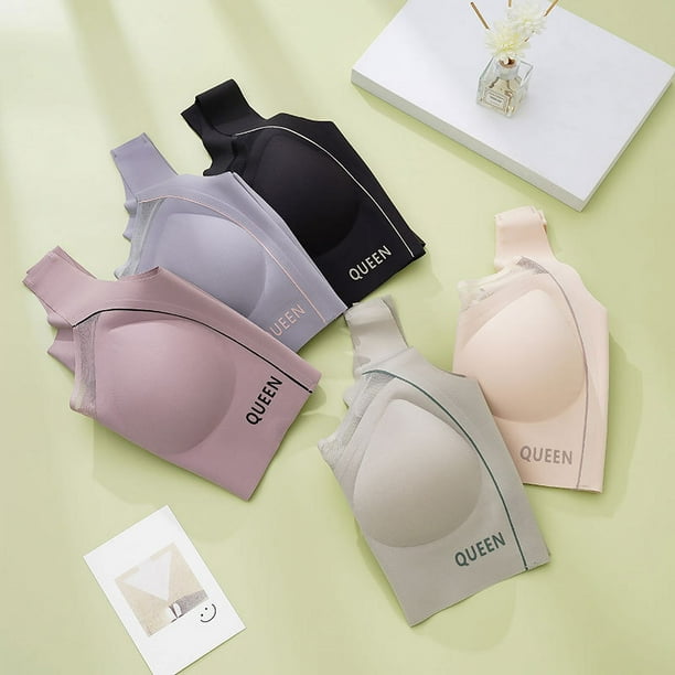 Sujetador deportivo sin costuras con parte superior a prueba de golpes y sin aros para mujer, ropa interior de talla grande con espalda hermosa y paredes laterales ensanchadas que recogen la cubierta
