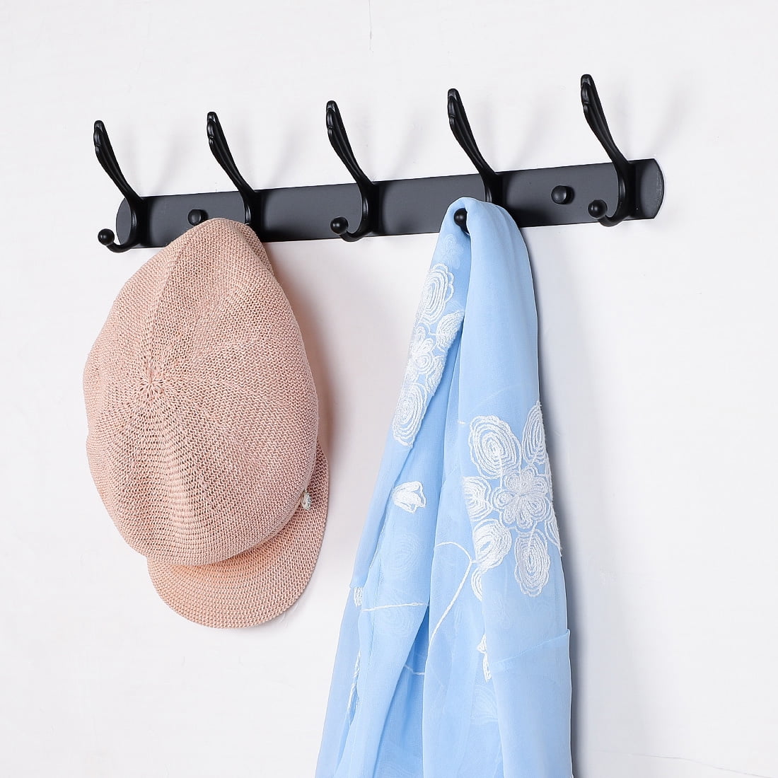 Unique Bargains Home Bedroom Wall Hook Zinc Alloy Hooks DIY Coat Towel Holder Black 5-Hook