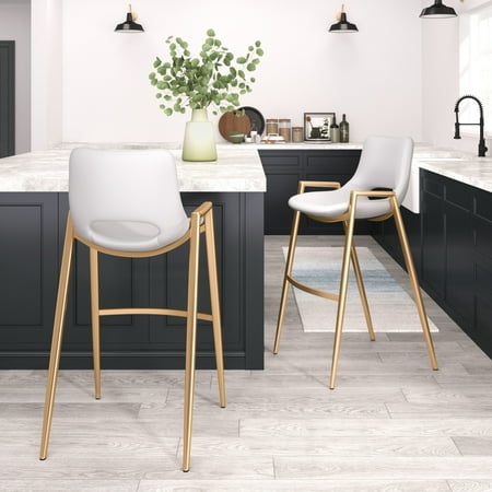 Desi Barstool White & Gold Barstool Modern Style Plush and durable faux leather fabric Plywood Indoor Bar