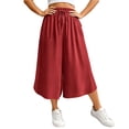 thumbnail image 6 of VBVC Women's Drawstring Wide Leg Capri Pants , Summer Curved Hem Culottes For Women , Ladies' Loose Fit Cropped Trousers with Pockets,Red,S-3XL, 6 of 10