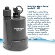 Superior Pump 91330 1/3 HP Thermoplastic Submersible Multi Use Pool Hot Tub Pump with 10-Foot Cord