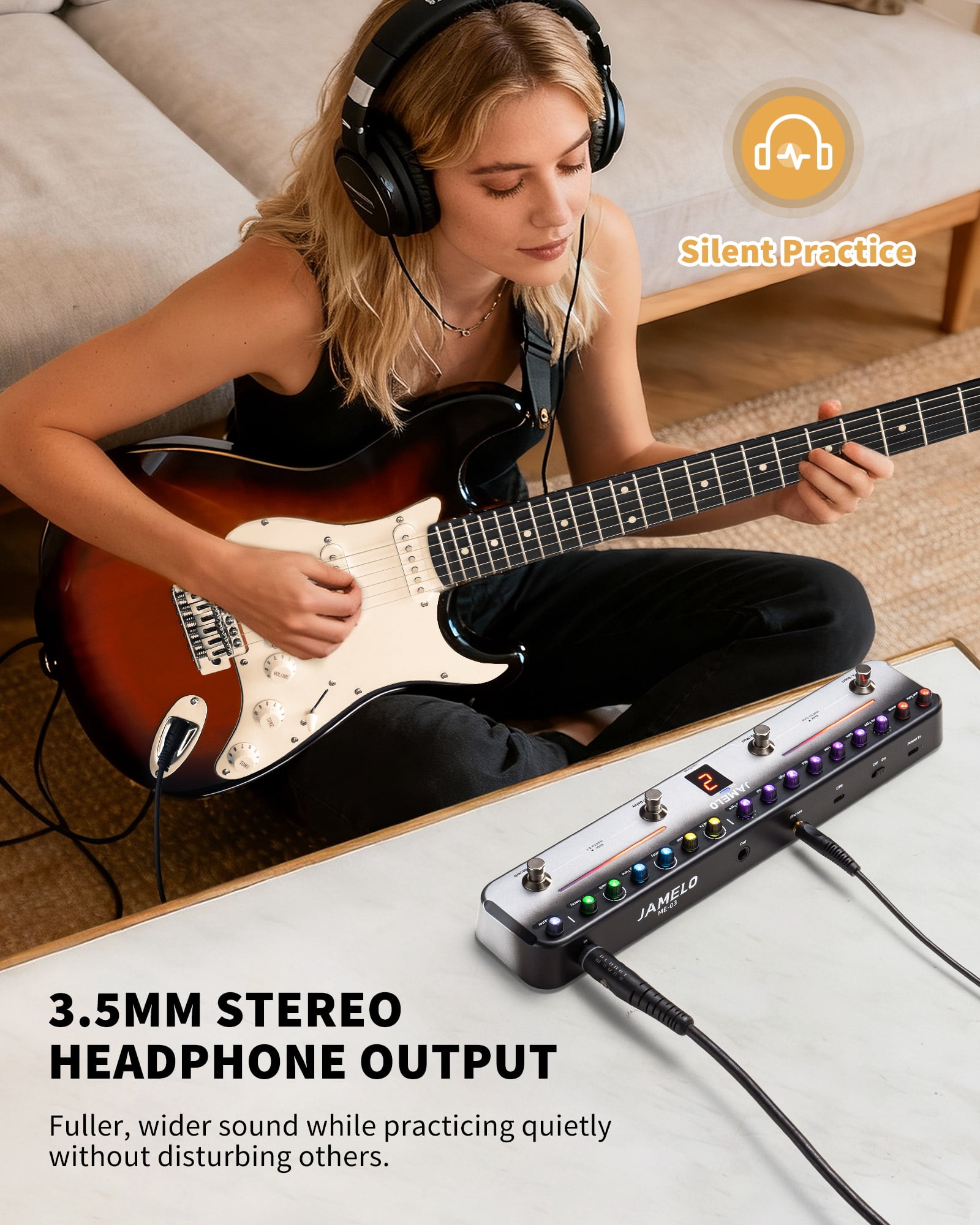 JAMELO Multi Effects Guitar Pedal,with 40 Editable Presets,7 Popular Effects Modules,Chorus,Delay,Reverb,MOD,Rechargeable Battery