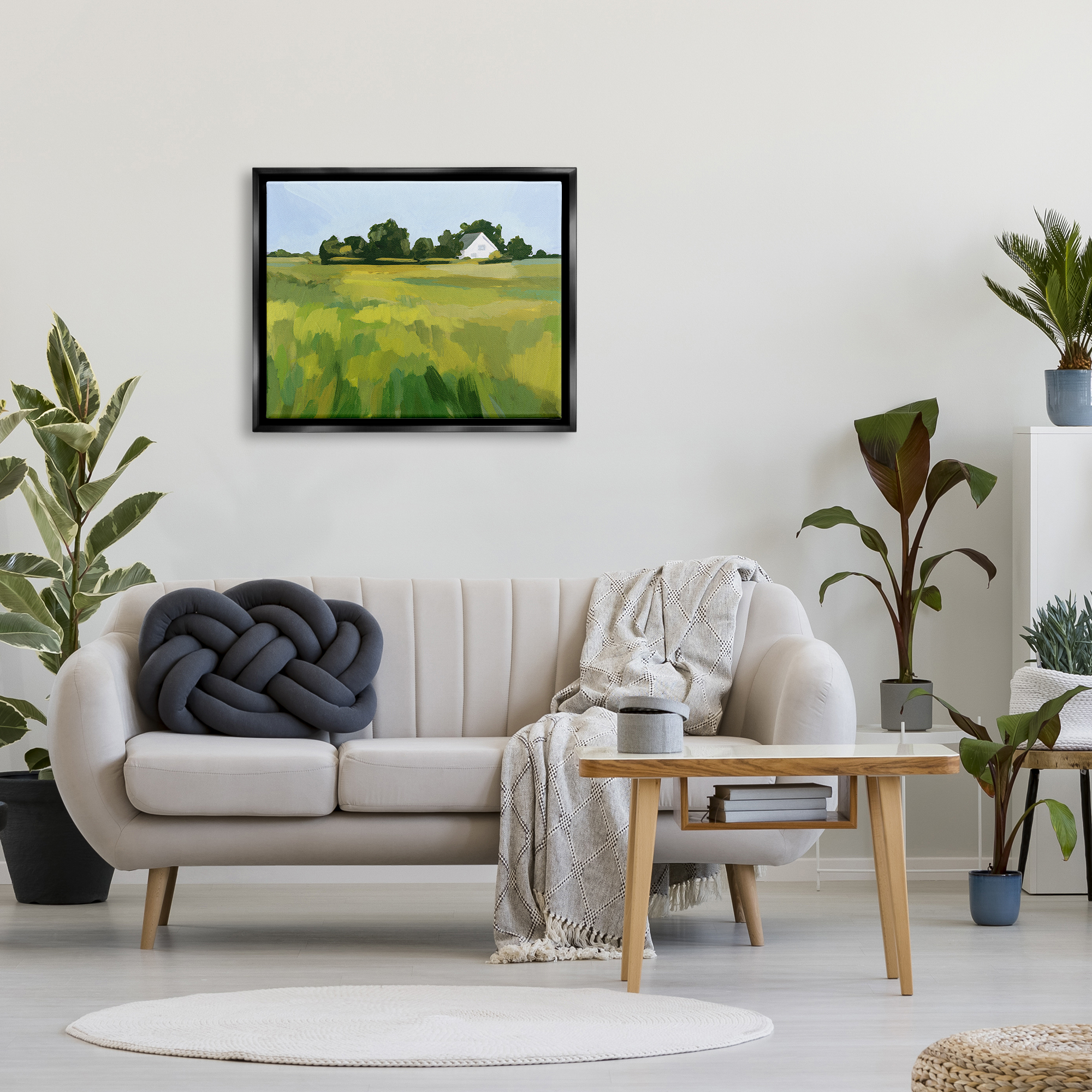 Stupell Countryside Meadow Abstract Painting Landscape Painting Black Floater Framed Art Print Wall Art
