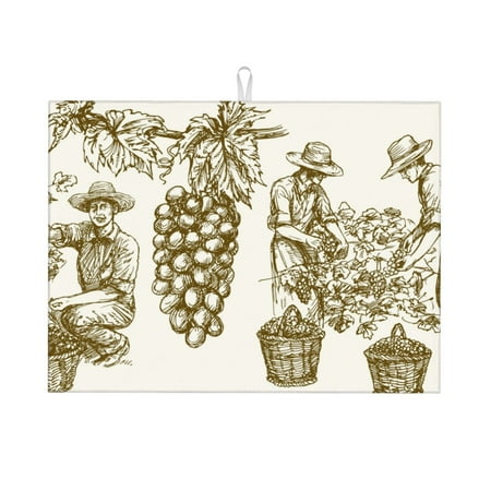 

Coaee Workers Cutting Grapes From Vineyard for Kitchen Drying Mat Dish Drying Mats for Kitchen Counter Foldable Water-Absorbent Suitable for Draining Racks