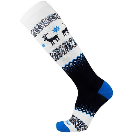 Pure Athlete Warm Ski Socks - Sweater Deer Sock for Skiing - Merino Wool Winter, Snowboard Charcoal Black-Cobalt Blue-White (Best Socks For Skiing And Snowboarding)