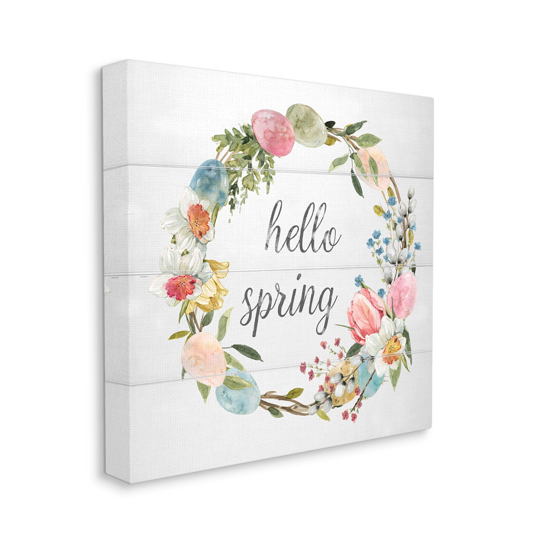 Stupell Industries Hello Spring Floral Egg Wreath Graphic Art Gallery Wrapped Canvas Print Wall Art, Design by Livi Finn