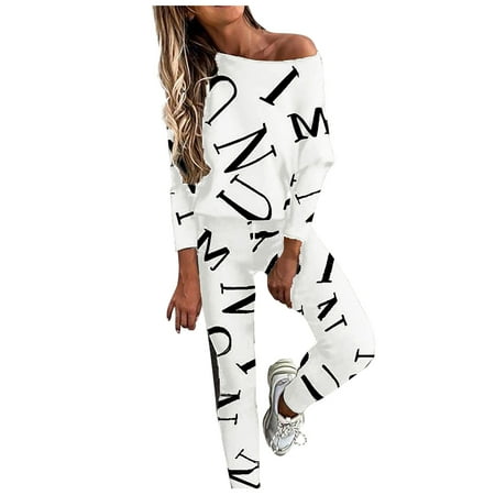 

Inkach Womens Fashion Print Bat Sleeve Trousers Sports Womens Suit