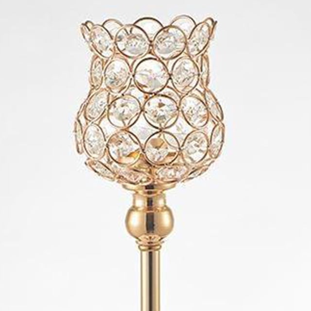 Candle Gold Candelabra with Crystal Studded Candlestick Holder for Wedding Party 28cm