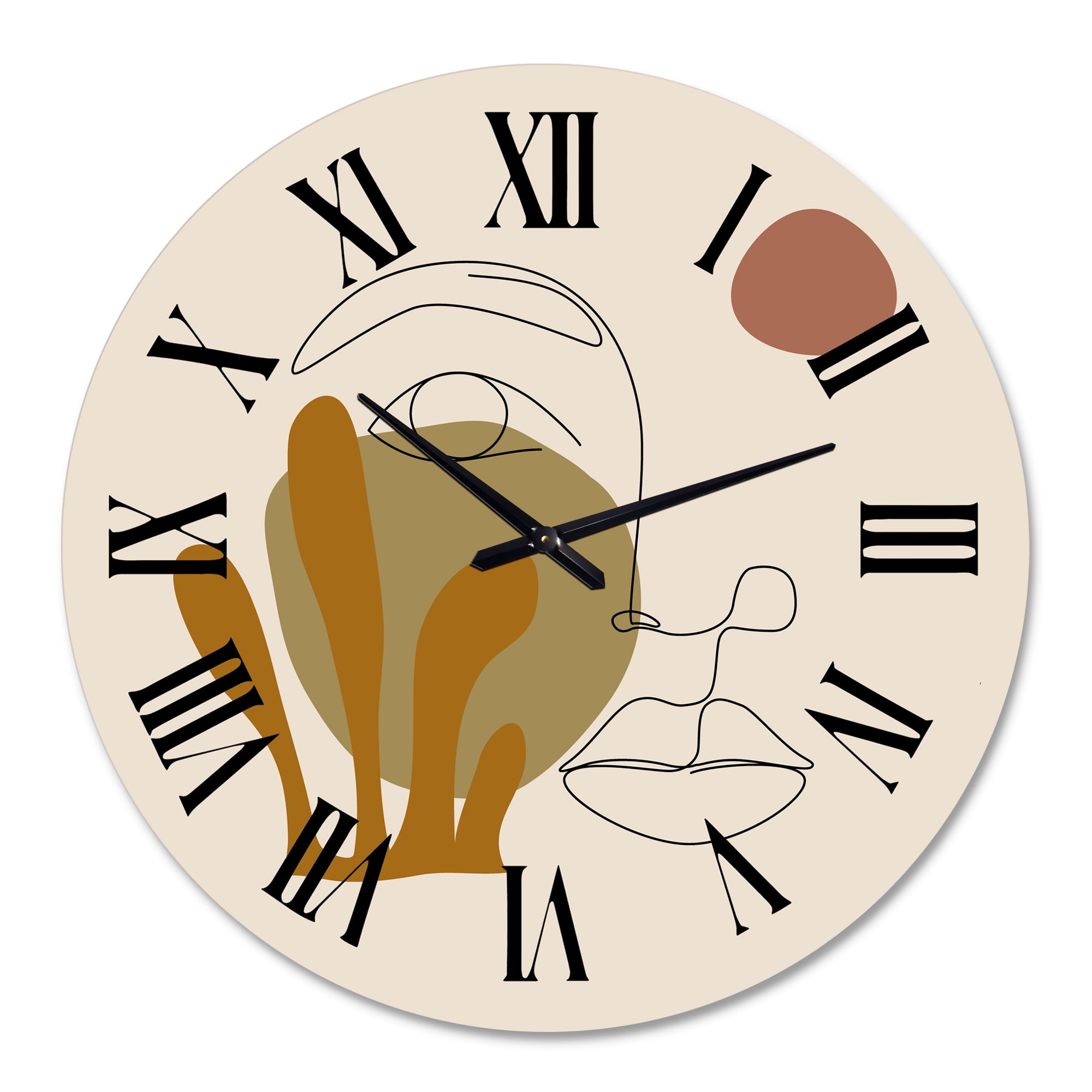 Designart 'One Line Art Portrait Of Woman In Terracotta Tones' Modern Wall Clock