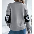 thumbnail image 4 of Defitshape Women's Halloween Knit Pullover Sweater Knitted Sweater Warm Spring Crewneck Fashion Loose Fit Drop Shoulder Short Knitwear Ghost Printed Long Sleeve Fall Top Grey X-Large, 4 of 5