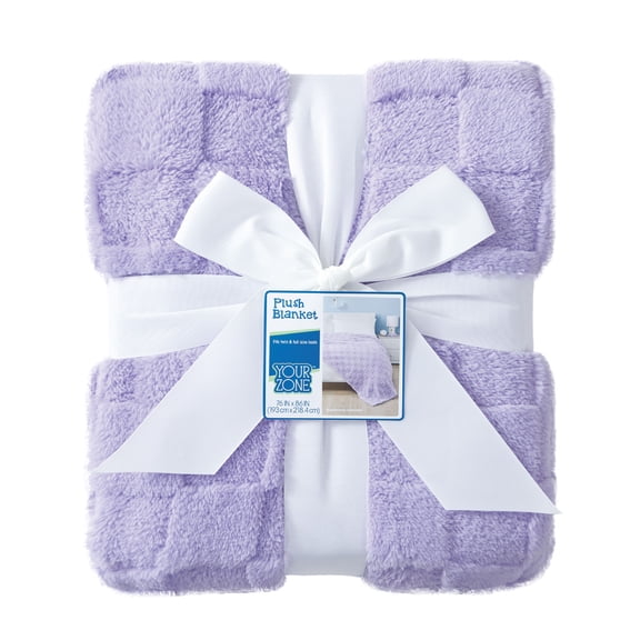 Your Zone Purple Embossed Checkerboard Oversized Blanket, Twin/Full, 76" x 86", Kids