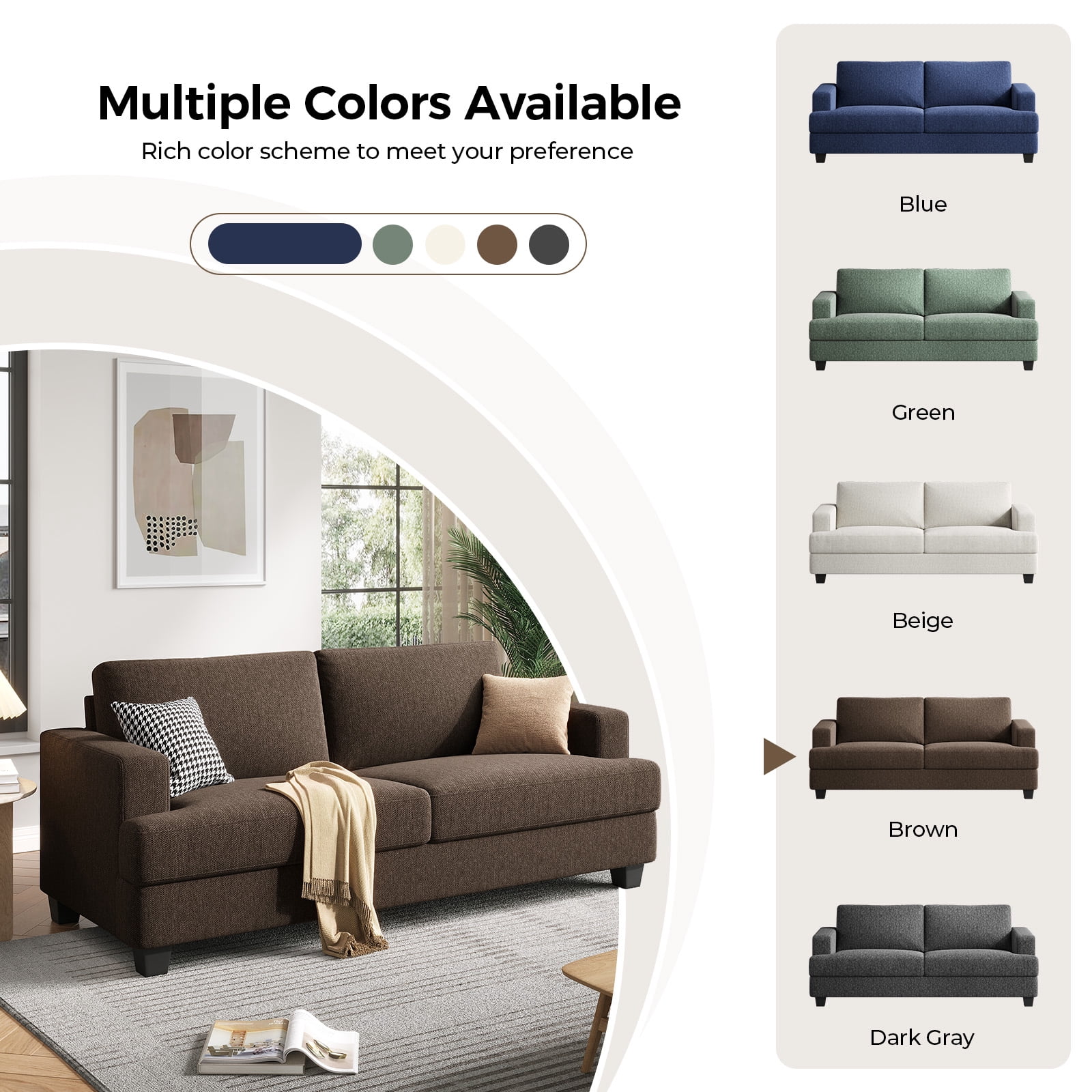 BLAZANT 84” Loveseat Sofa, High Resilience Loveseat Sofa, Linen Fabric 2 Seat Sofa Couch with Wooden Frame& Upholstered Cushion, Modern Deep Seat Sofa for Bedroom Office
