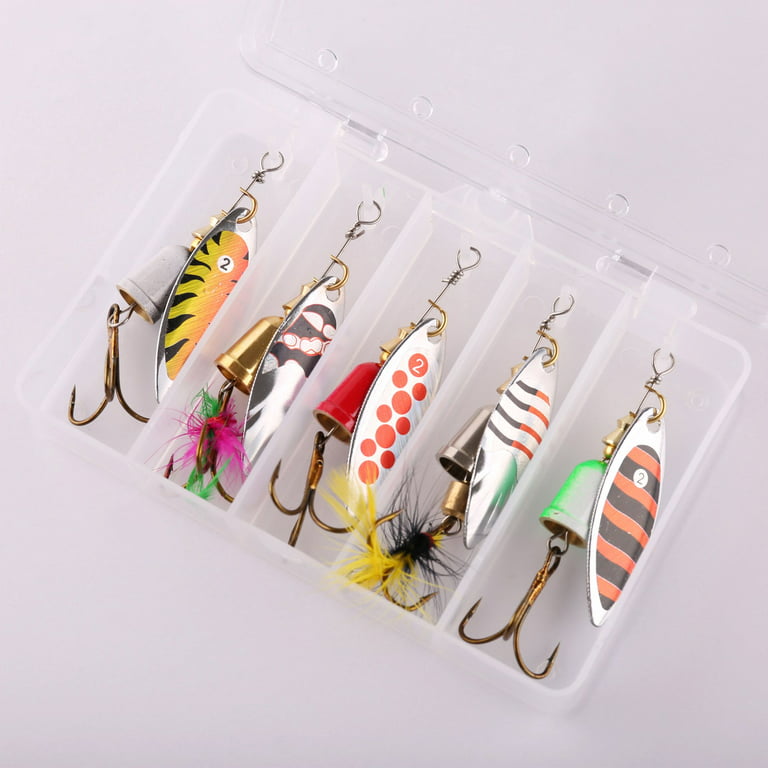 LotFancy 10Pcs Fishing Lures Spinnerbait, Hard Metal Bass Trout Salmon Kit  with 2 Tackle Boxes 