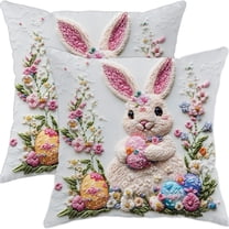 Easter Living Room Decor - Spring Colors Couch Pillow Covers with Bunny Parttern, Festive Accent for Sofa & Holiday Home Decor