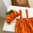 thumbnail image 5 of Maean Newborn Baby Boys Girls Outfit Cute Pumpkin Romper Sleeveless Straps Jumpsuit Infant Crawling Bodysuit with Hat, 5 of 7