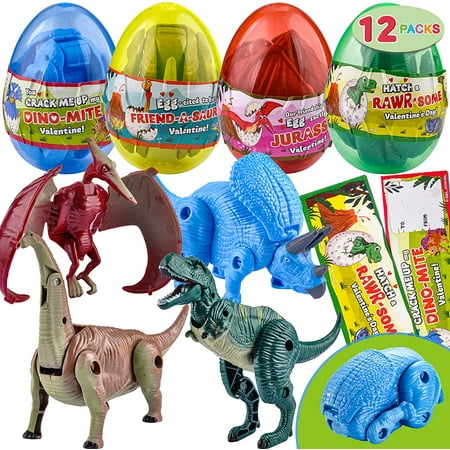 JOYIN 12 Pack Valentines Day Card with Transforming Dinosaur Toys in Egg for Valentine Party Favor, Classroom Exchange Prize, Valentine’s Greeting Cards, Transforming Dinosaurs, Hatching Dinosaur Eggs