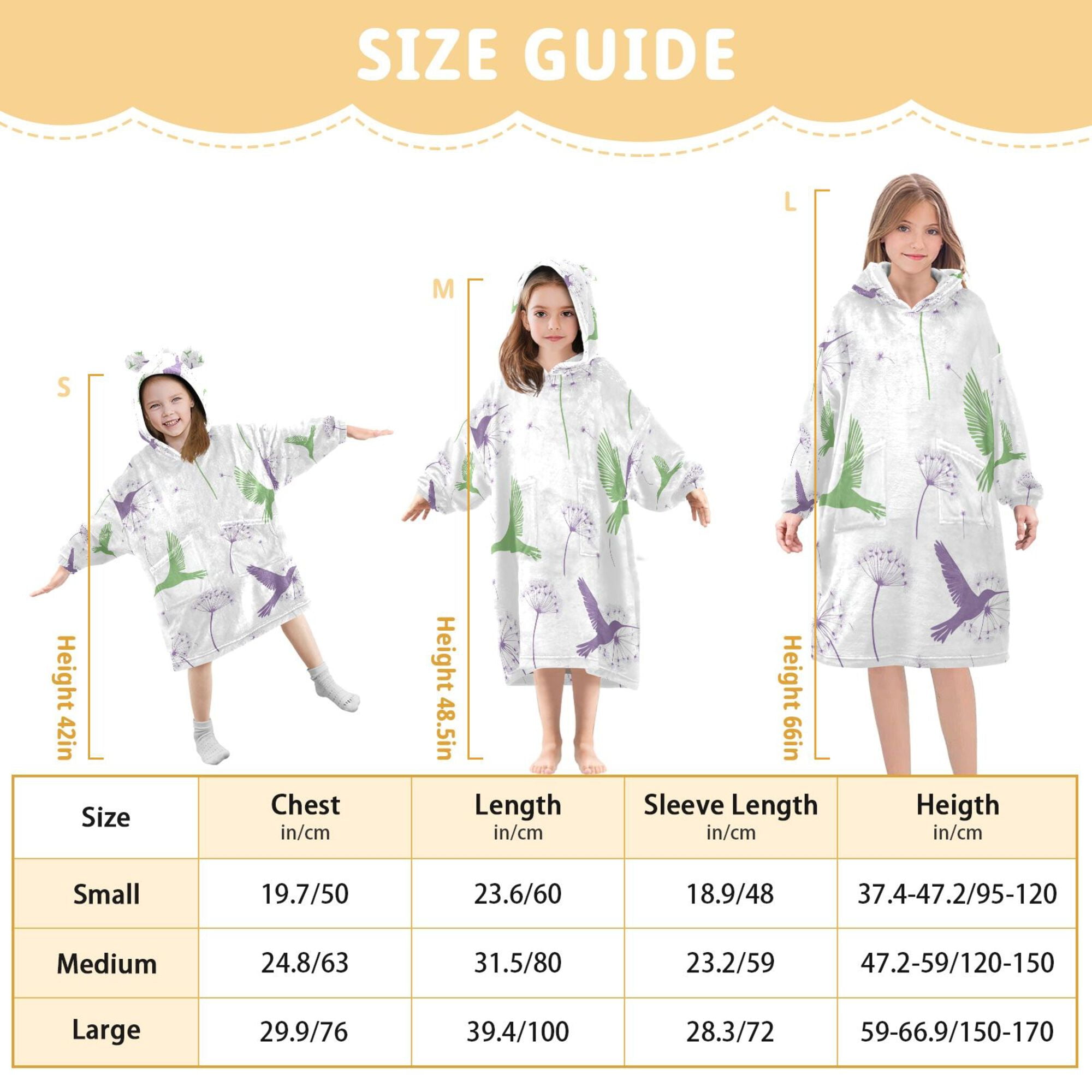 FORMRS Wearable Blanket Hoodie with Sleeves for Kids Cozy Flannel Sweatshirt, Purple Birds