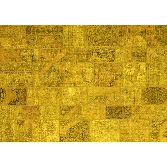 Ahgly Company Machine Washable Indoor Rectangle Patchwork Yellow Transitional Area Rugs, 8' x 10'