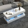 thumbnail image 2 of Large Modern 2-Tier High-gloss Surface LED Coffee Table, with 15 Color Options and 4 Lighting Modes, Stylish Glass Top Design, with Anti-Scratch Feet & Silent Slide Storage, White, 2 of 6