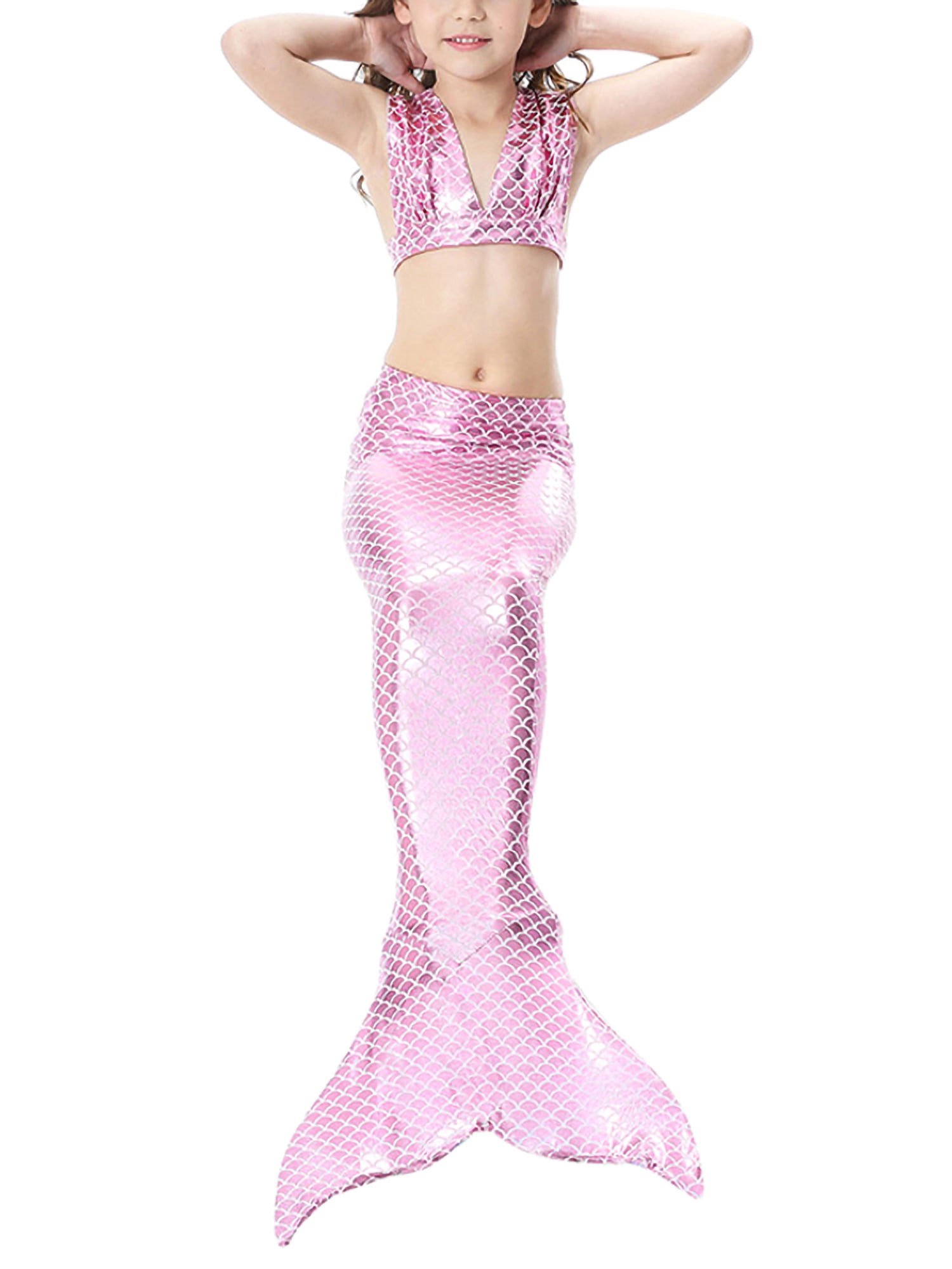 YiZYiF 2Pcs/3Pcs Girls Mermaid Tail Swimsuit Princess Bow-Knot Bikini Swimwear Beachwear Dress up 