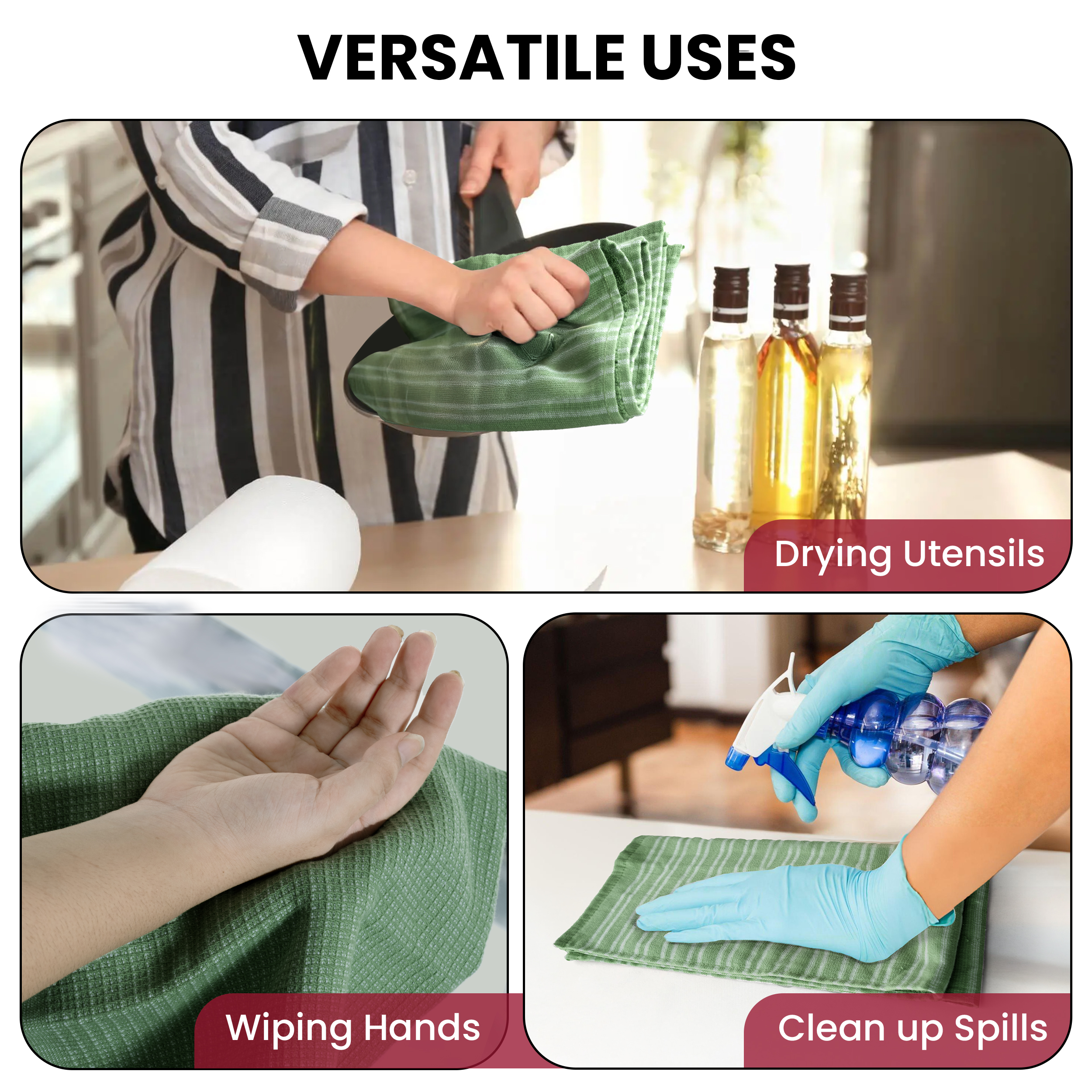Lux Decor 6 Pack Kitchen Towels Set 16”x26” - 100% Cotton Highly Absorbent Dish Towels for Kitchen - Soft & Scratch-Free Green Hand Towels for Cleaning & Drying