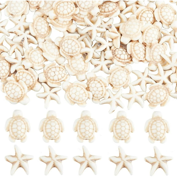 1 Box 200Pcs Turtle Beads White Starfish Beads Bulk Synthetic Turquoise Turtles Bead Summer Sea Ocean Animal Beaded Kit for Jewelry Making Beading Supplies DIY Necklace Bracelets Craft