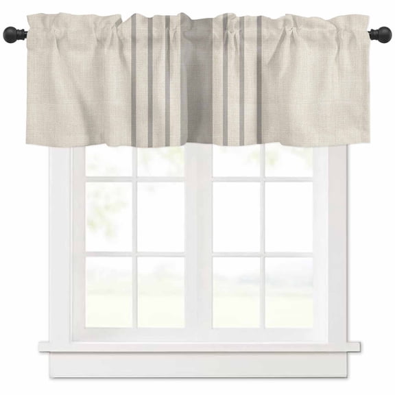 Grey Striped Valances for Windows Farmhouse Kitchen Curtains Valances Rod Pocket Valance Curtains for Kitchen Windows Beige Geometric Modern Minimalist Window Valances for Bathroom Bedroom 54"x18"