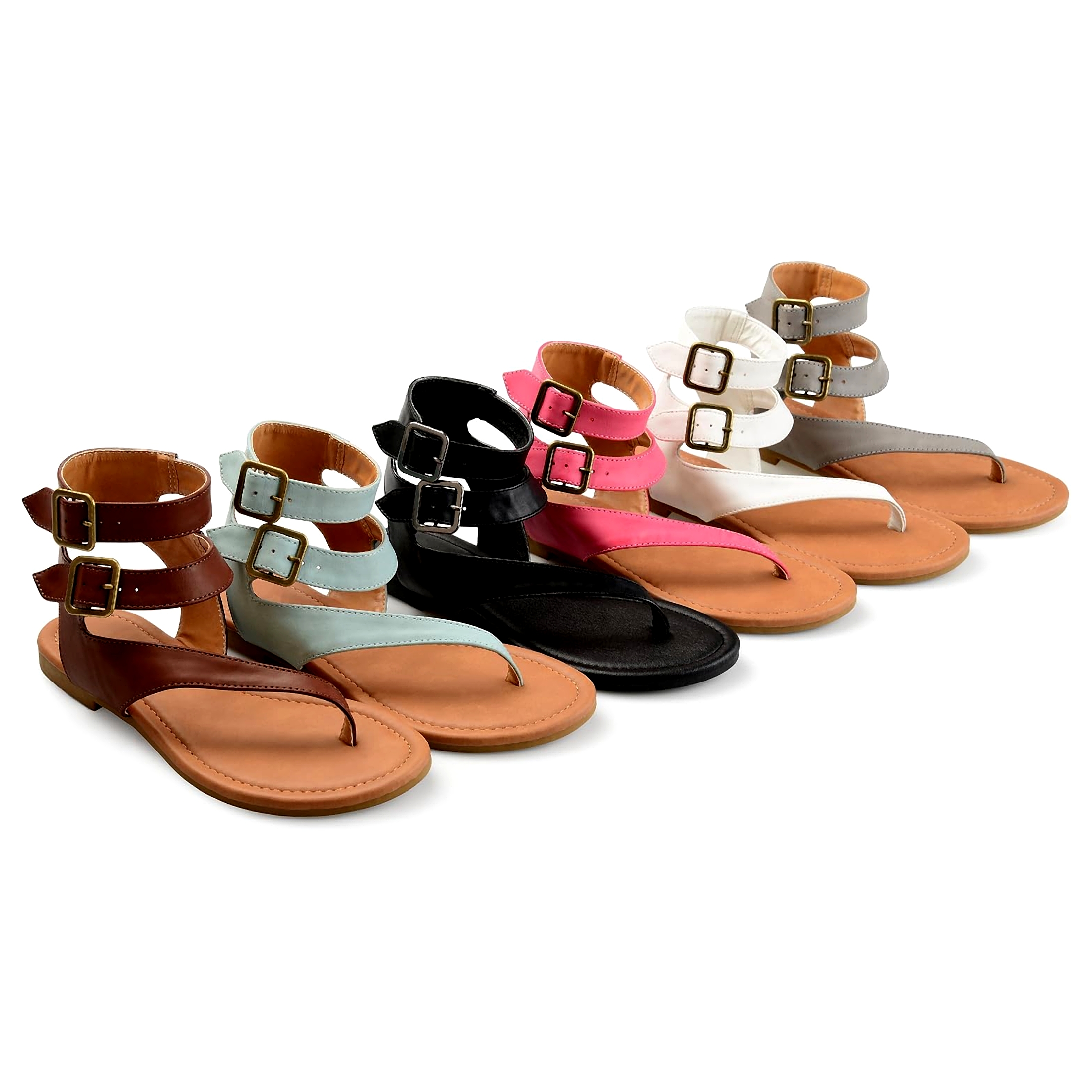 Journee Collection Womens Kyle Faux Leather Ankle Straps Flat Sandals