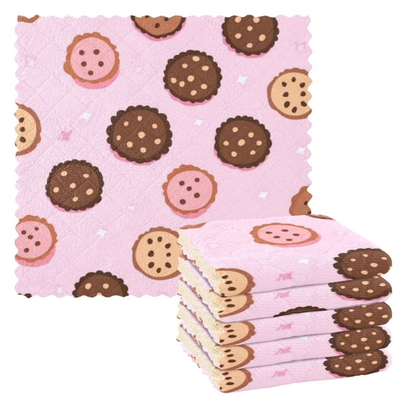 6 Pieces of Kitchen Towels 11x11Inch Kitchen Dish Cloths Kitchen Dish Towels Reuseable Cleaning Cloths Brown Cookies