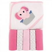 Luvable Friends Baby Girl Hooded Towel with Five Washcloths, Pink Elephant, One Size