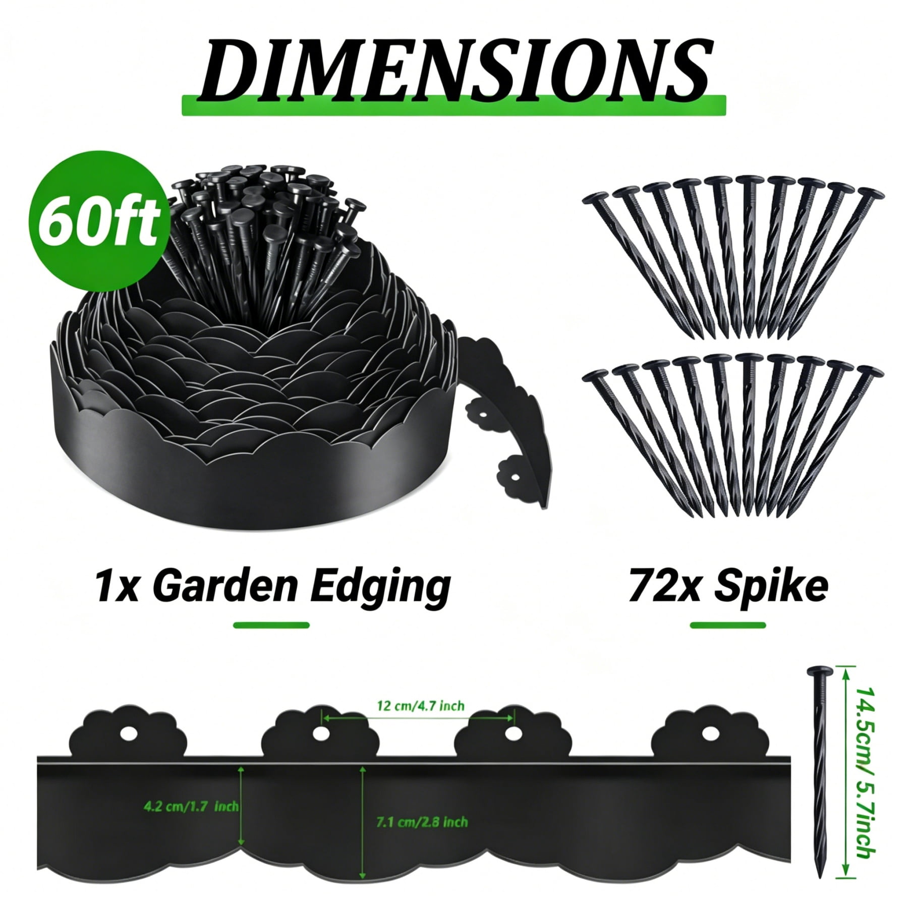 60FT Garden Edging, Heavy‑Duty Landscape Edging Border Kit with Elegant Cloud Design and 72 Anchoring Pegs, Paver Edging for Gardens, Lawn