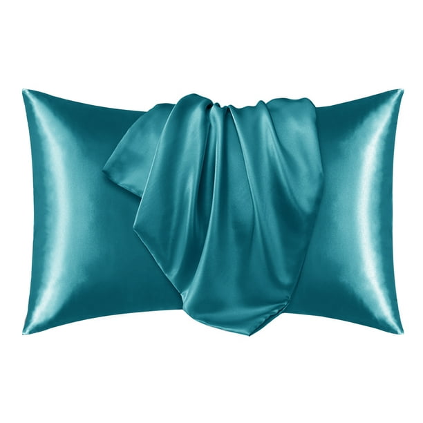 Deconovo Juego de 2 fundas de almohada King de satén y seda, color verde oliva oscuro, con cierre de sobre, protector de lujo para el cabello y la piel.
