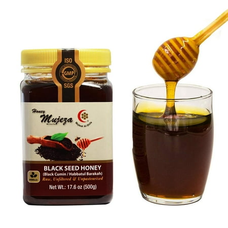 Mujeza Black Seed Honey- (Black cumin- nigella seeds)- Kosher - Not mixed with black seed oil or black seed powder- Gluten Free Non Gmo 100% Natural Honey-17.6oz / 500