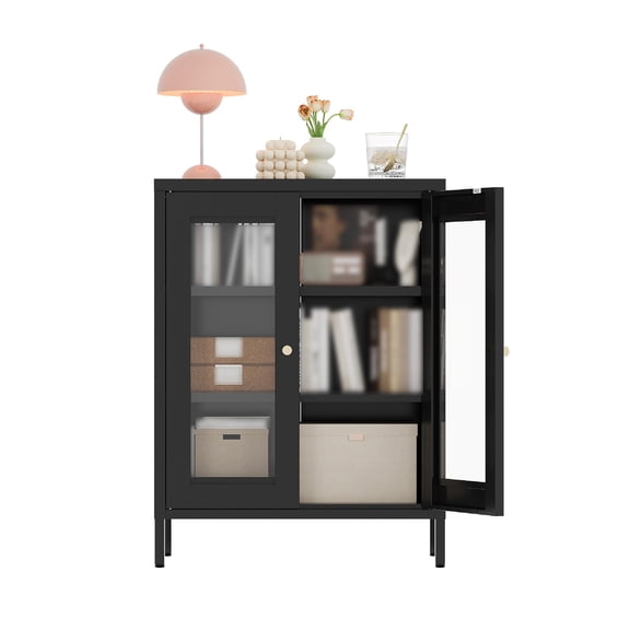 Metal Storage Cabinet, Freestanding Bathroom Cabinet with Adjustable Shelves, Pantry Organizer Unit for Entryway Dining Room Office Home Living Room, Black