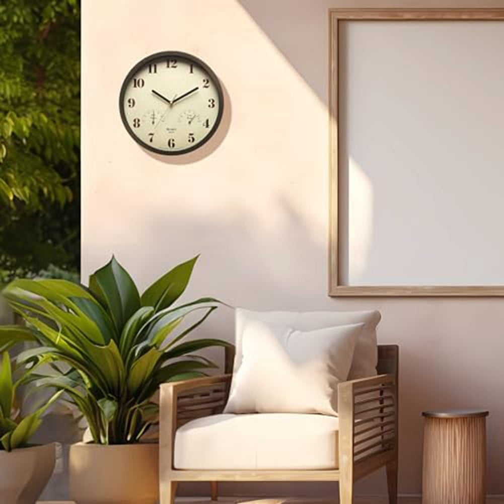 RANME Small Outdoor Clocks For Patio With Thermometer & Hygrometer Indoor Outdoor Use