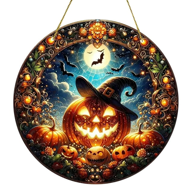 Carillón de Viento con Esqueleto de Calabaza para Halloween, Adorno Artístico de Hierro, Decoración de Halloween para Decoración de Ventanas Del Hogar 15cm x 15cm