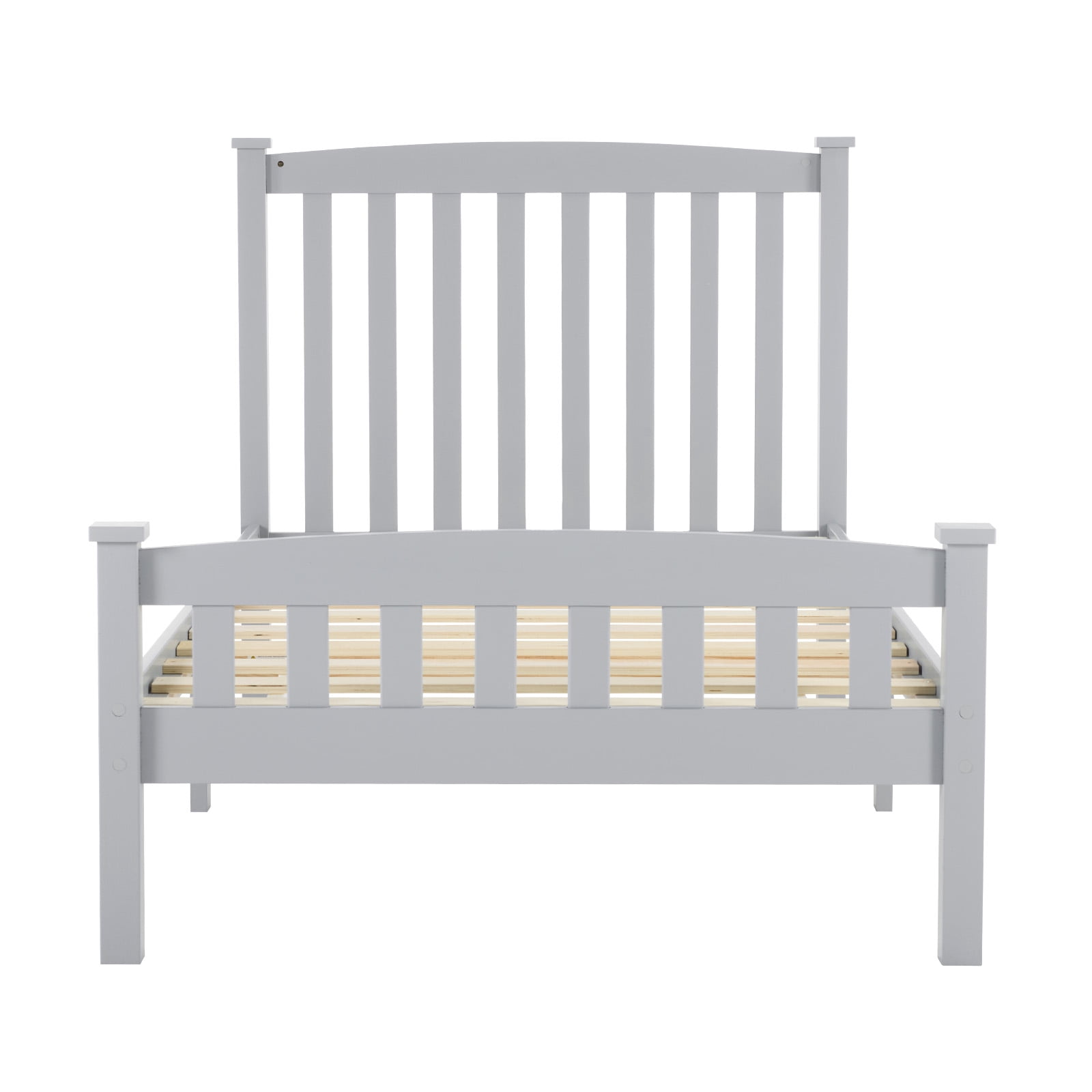 Twin Single-Layer Wooden Bed Vertical Decorative Strips Curved Headboard and Footboard Bed Frame Painted Pine Bed Frame, 79.33*42.52*38.98in Grey