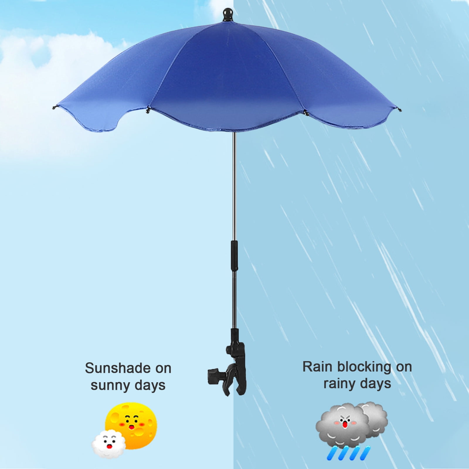 SPOORYYO Universal Baby Pram Umbrella, Foldable Sunshade for Stroller and Pushchair, Easy Attach Clamp, 78cm Expanded Size