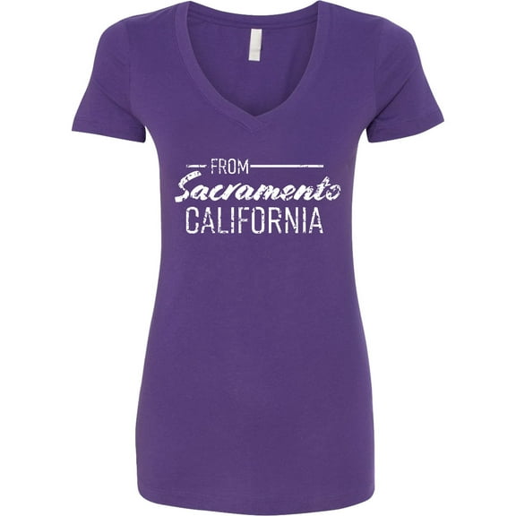 Inktastic From Sacramento California in White Distressed Text Women's V-Neck T-Shirt