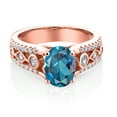 thumbnail image 2 of Gem Stone King 2.06 Ct Oval London Blue Topaz 18K Rose Gold Plated Silver Ring, 2 of 4